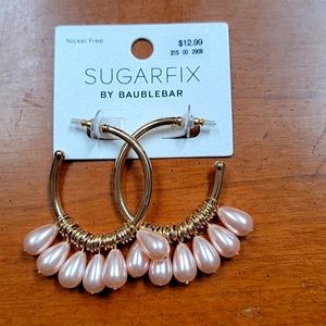 Gold Hoop earrings with pink pearls